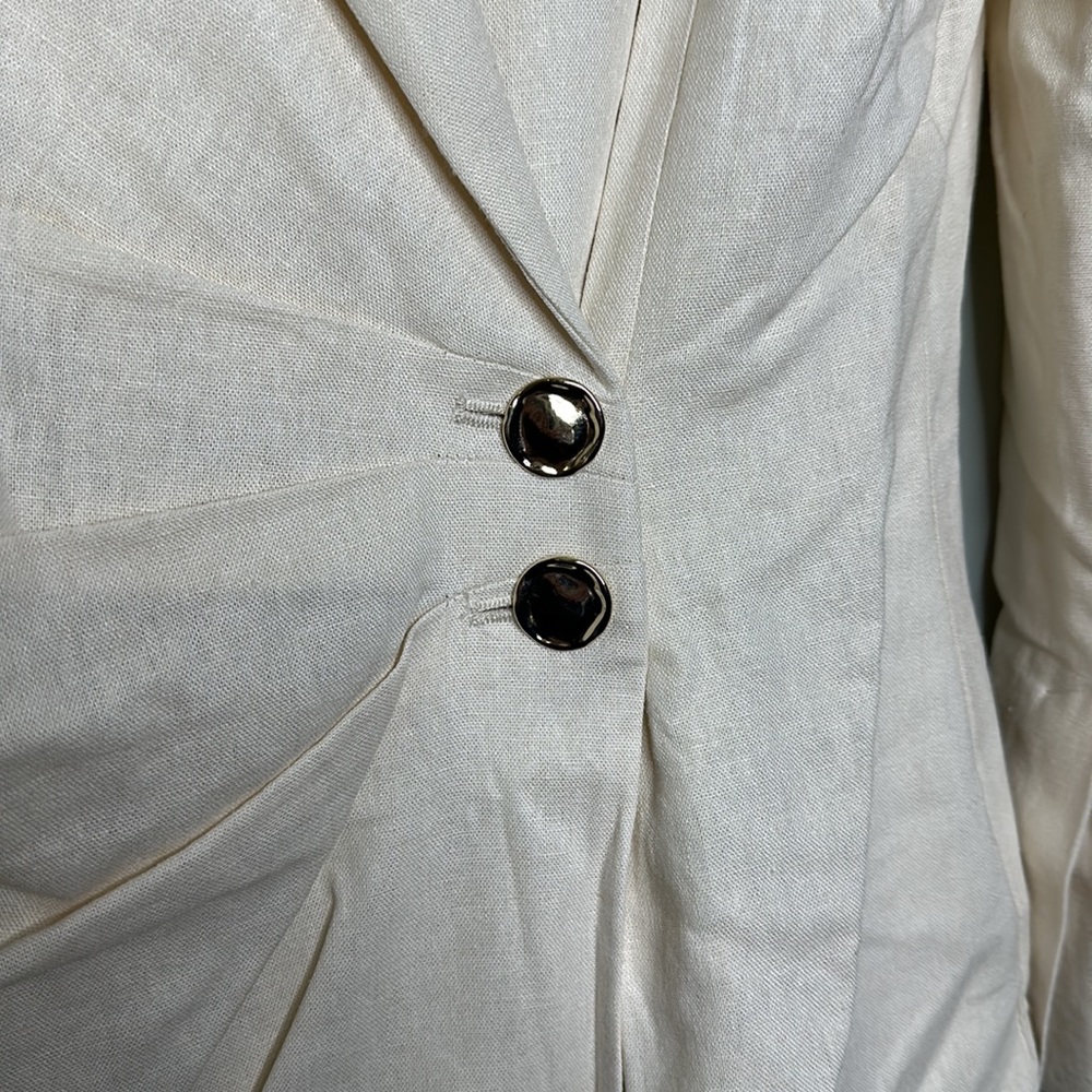 Zara Cream Colored Long Linen Blend Double Breasted Blazer Sz Medium! - Picture 4 of 8